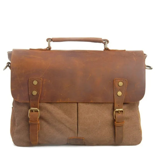 Men’s Canvas Leather Briefcase Bag Business Handbag Messenger Laptop Shoulder Bag