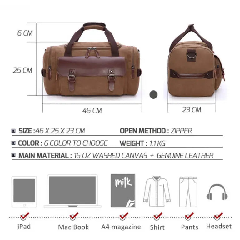 Men’s Canvas Vintage Travel Bags Large Capacity Tote Shoulder Bag Daily Bolsa Multifunction Duffel Bag