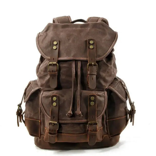 Men’s Leather Waxed Canvas Backpack Mochila Hombre High Capacity Vintage Rucksack For School Hiking Travel