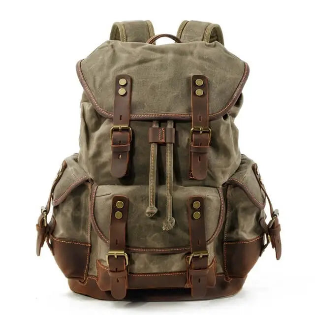 Men’s Leather Waxed Canvas Backpack Mochila Hombre High Capacity Vintage Rucksack For School Hiking Travel