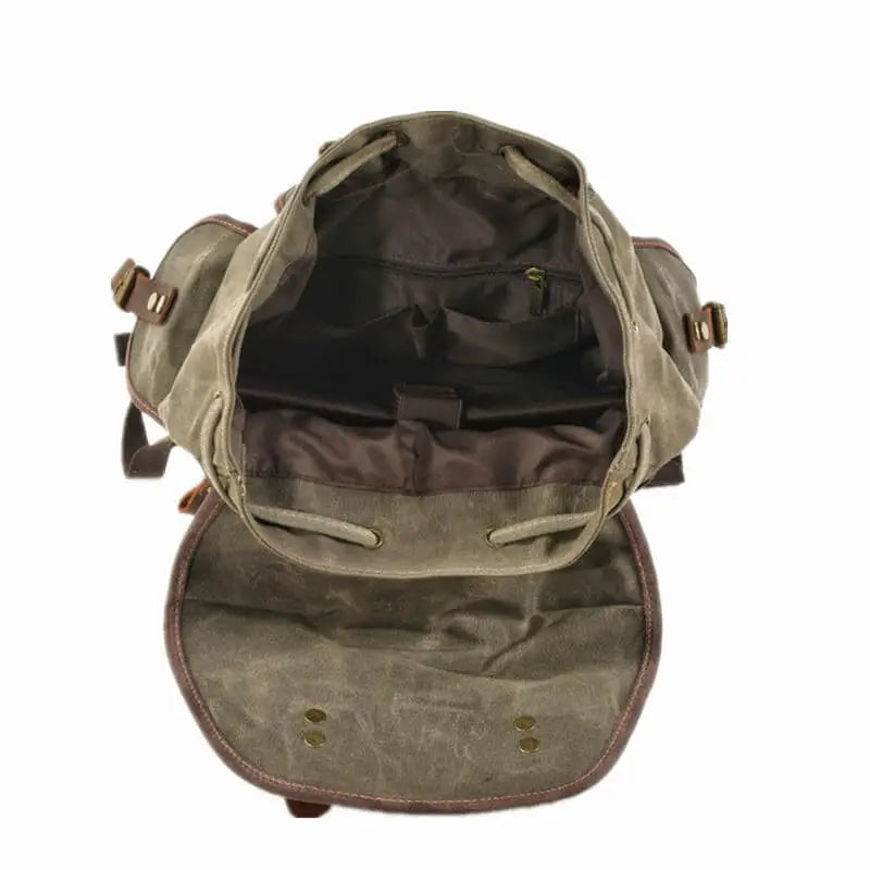 Men’s Leather Waxed Canvas Backpack Mochila Hombre High Capacity Vintage Rucksack For School Hiking Travel