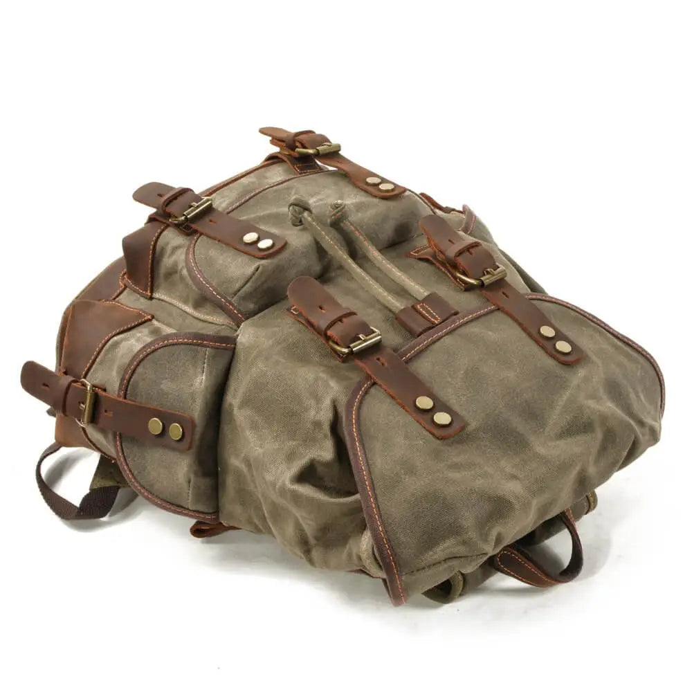 Men’s Leather Waxed Canvas Backpack Mochila Hombre High Capacity Vintage Rucksack For School Hiking Travel