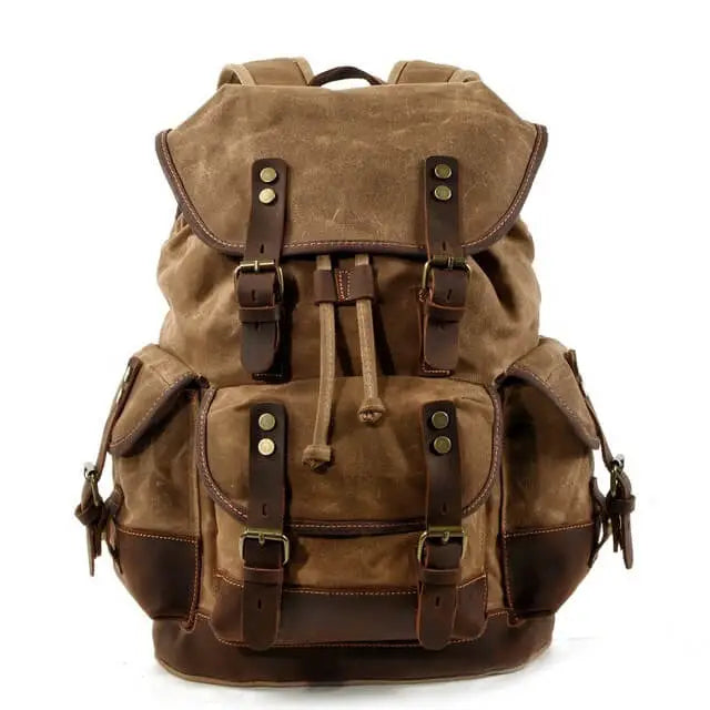 Men’s Leather Waxed Canvas Backpack Mochila Hombre High Capacity Vintage Rucksack For School Hiking Travel