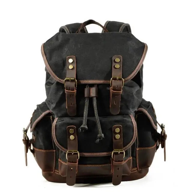 Men’s Leather Waxed Canvas Backpack Mochila Hombre High Capacity Vintage Rucksack For School Hiking Travel