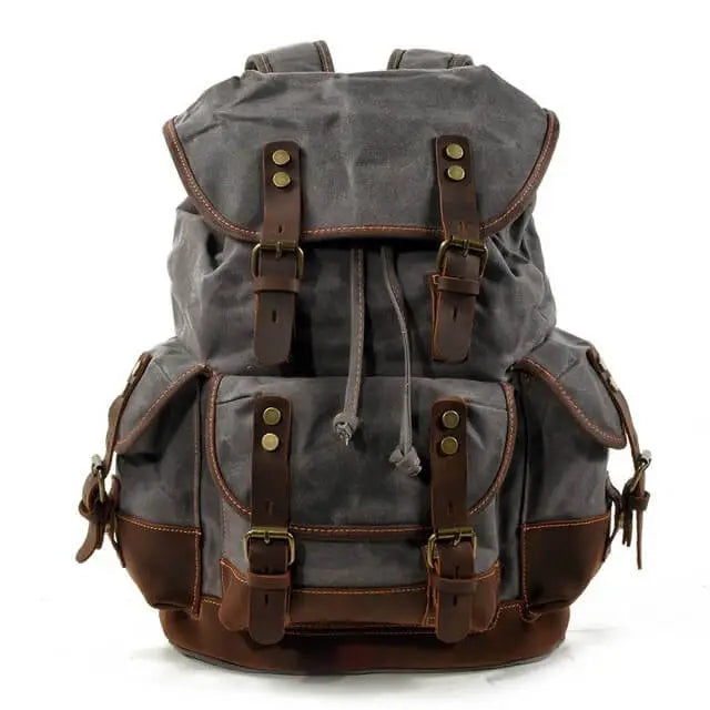Men’s Leather Waxed Canvas Backpack Mochila Hombre High Capacity Vintage Rucksack For School Hiking Travel