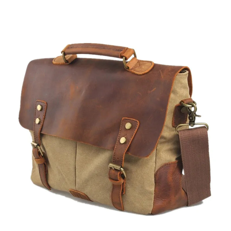 Men’s Canvas Leather Briefcase Bag Business Handbag Messenger Laptop Shoulder Bag