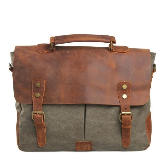 Men’s Canvas Leather Briefcase Bag Business Handbag Messenger Laptop Shoulder Bag