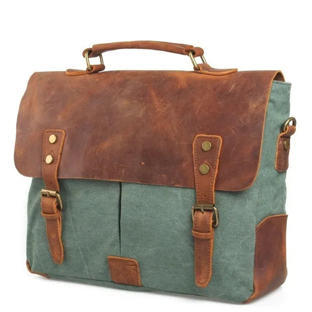Men’s Canvas Leather Briefcase Bag Business Handbag Messenger Laptop Shoulder Bag