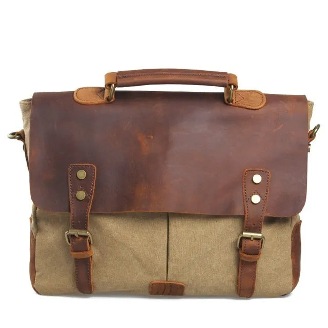 Men’s Canvas Leather Briefcase Bag Business Handbag Messenger Laptop Shoulder Bag
