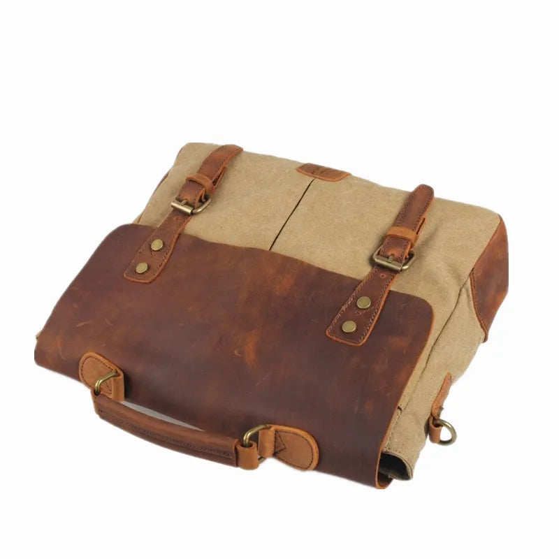 Men’s Canvas Leather Briefcase Bag Business Handbag Messenger Laptop Shoulder Bag