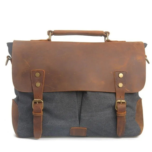 Men’s Canvas Leather Briefcase Bag Business Handbag Messenger Laptop Shoulder Bag