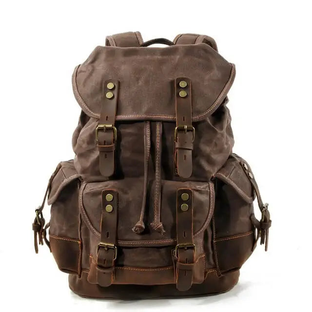 Men’s Leather Waxed Canvas Backpack Mochila Hombre High Capacity Vintage Rucksack For School Hiking Travel